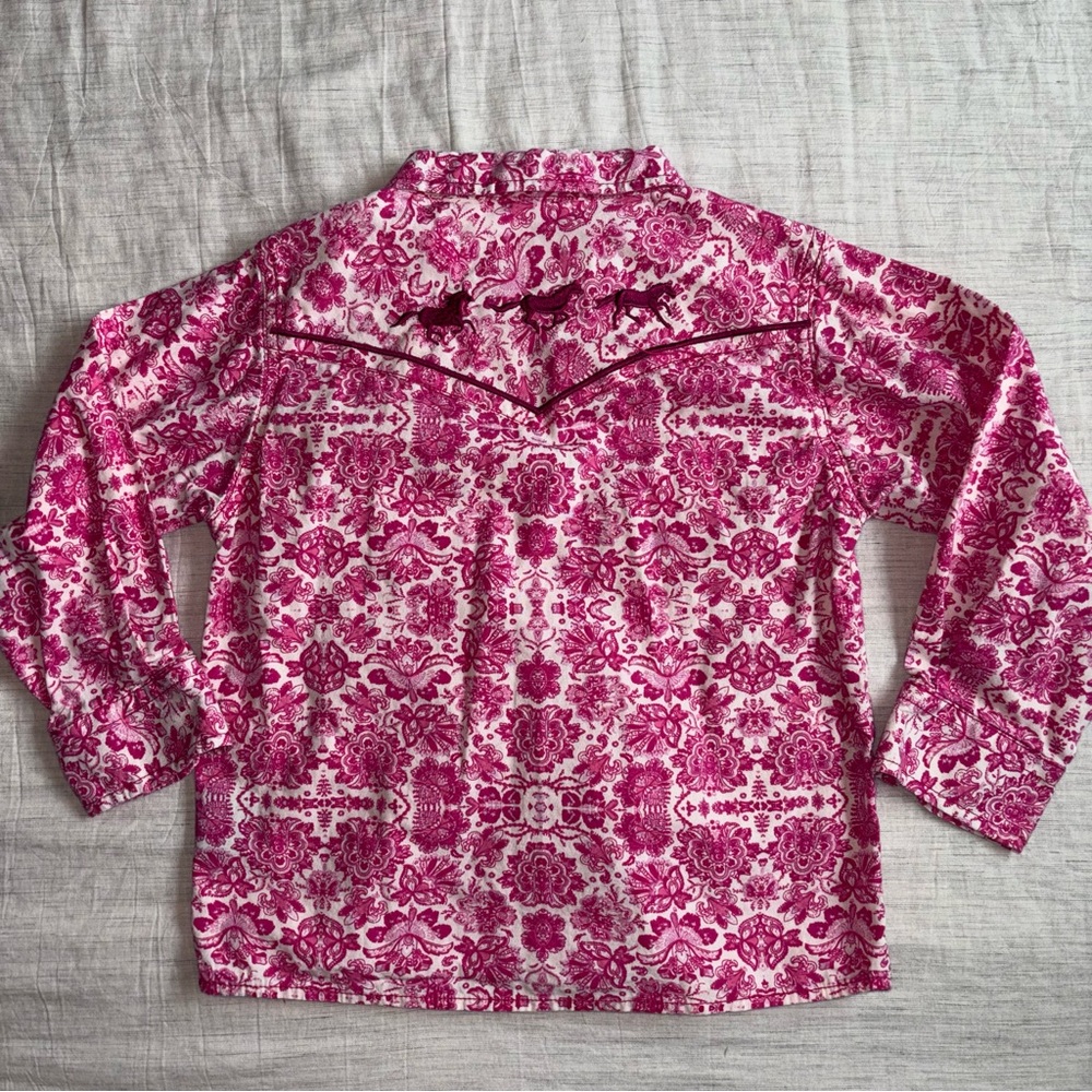 Cowgirl Hardware Western Floral Button-Down Shirt Pink & White Size 4T - Picture 7 of 8